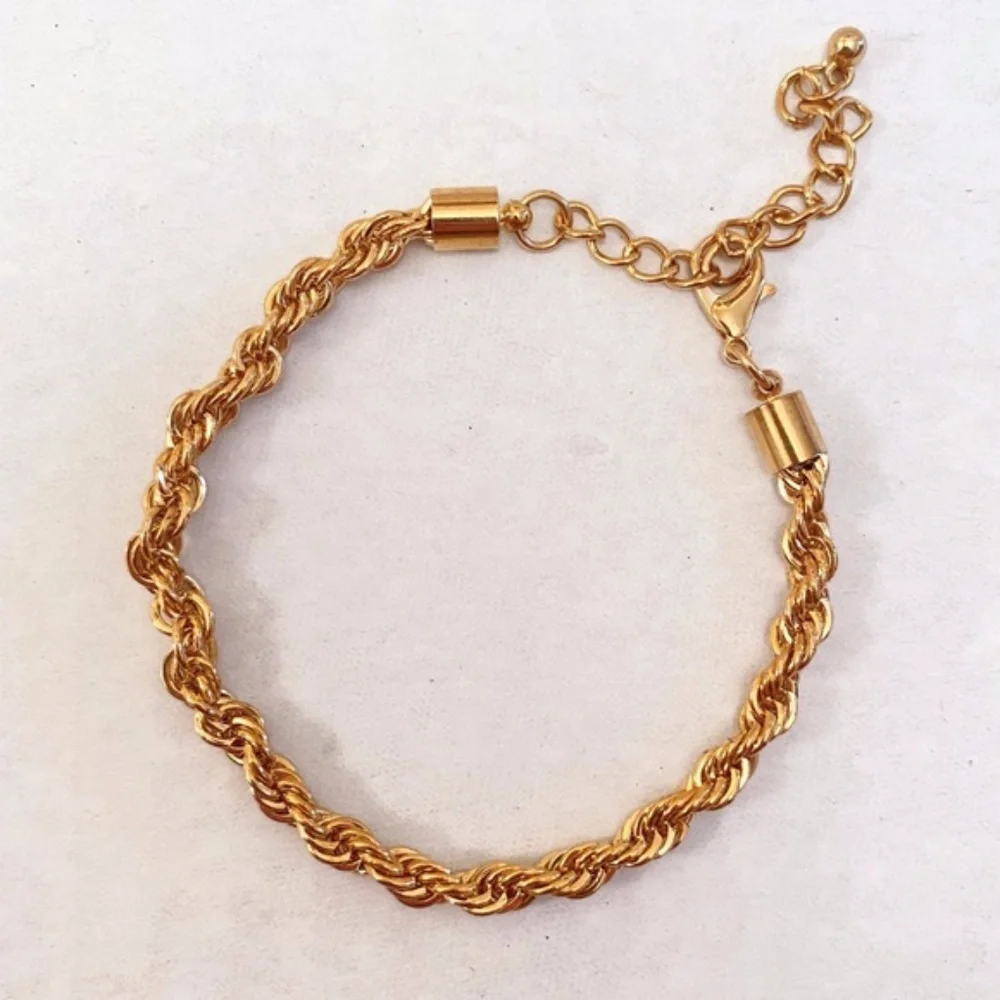 Gold Tone Rope Chain Bracelet - Picture 1 of 2